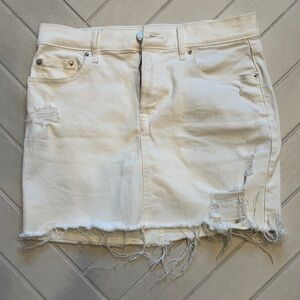 GAP White Distressed Denim Mini Skirt
